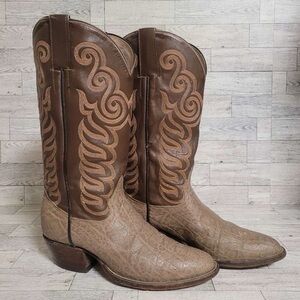 Men's Vintage Cowtown Western Brown Exotic Africa Leather Cowboy Boots Size 8 D